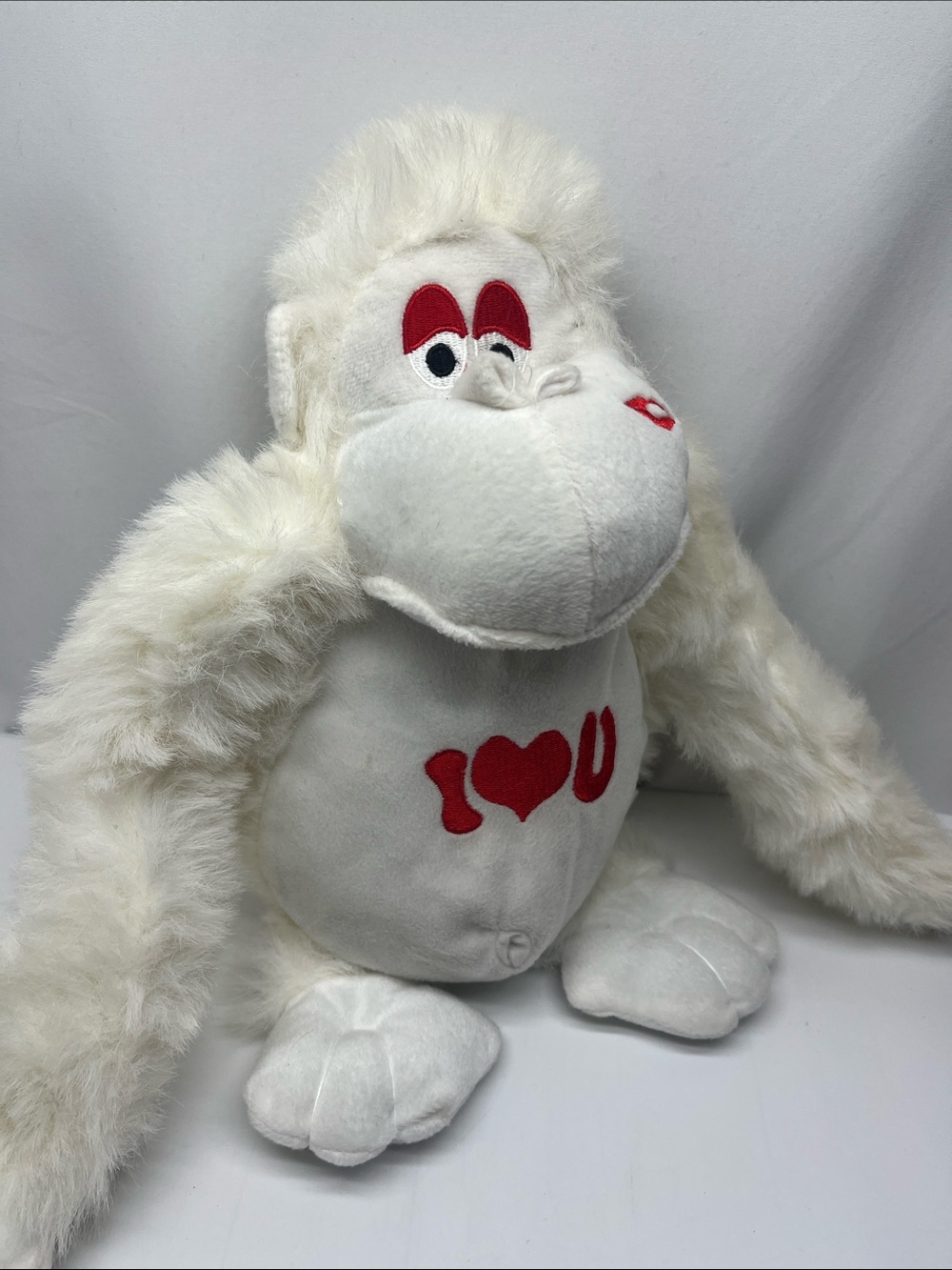 White Plush Gorilla with Red 'I ♥ U' Accent